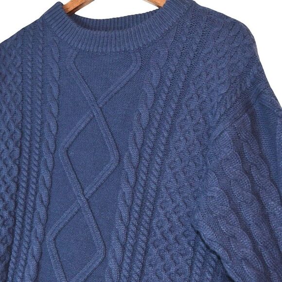 Elfric Eden Navy Blue Cable Knit Sweater Size M Chunky Textured Pullover - Picture 1 of 6